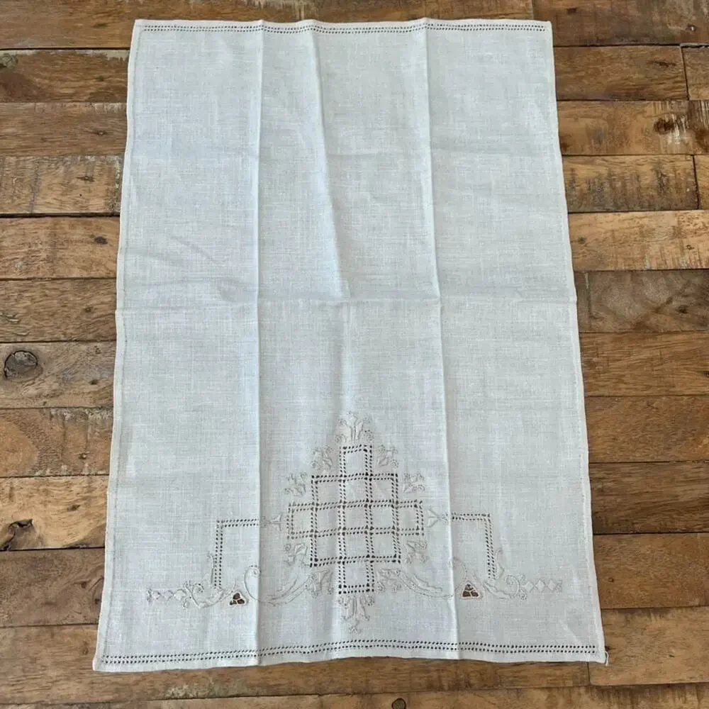 Vintage Cross-Stitch Embroidered Linen Napkins Set of 5 Floral Farmhouse Style